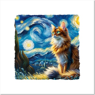 Somali Starry Night Inspired - Artistic Cat Posters and Art